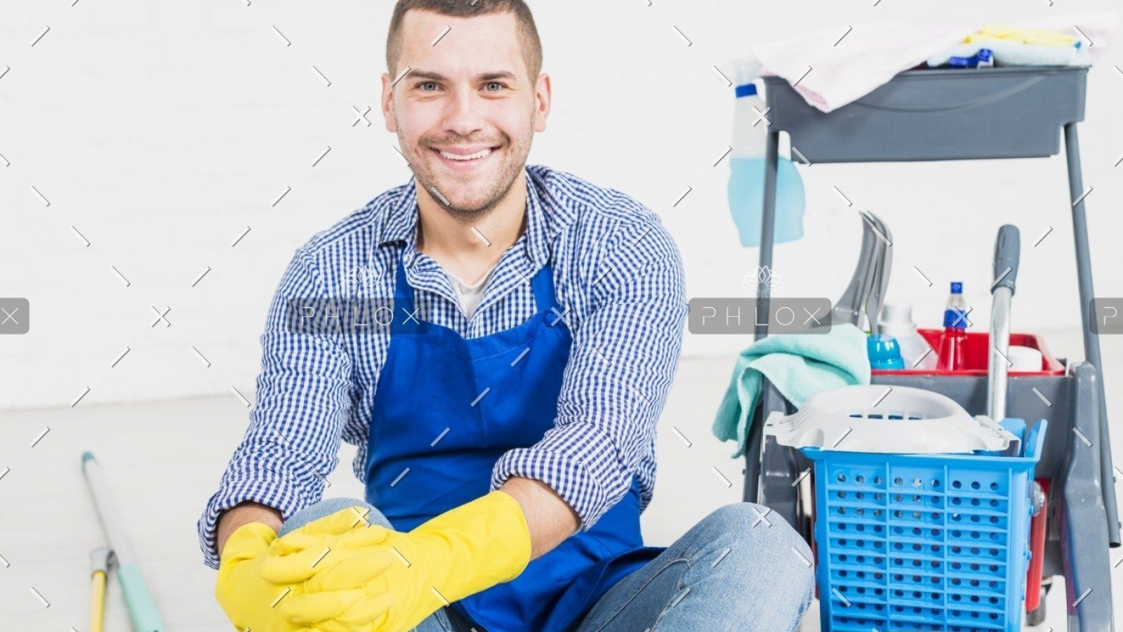 man with cleaning equipments